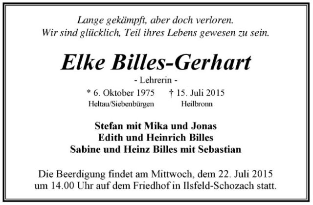 Billles Elke 1975-2015 Todesanzeige